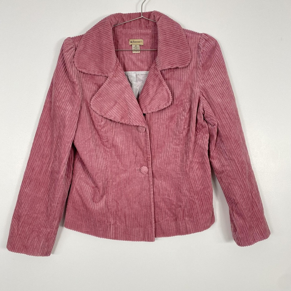 Anthropologie Elevenses Blazer Jacket Womens 14 Pink Corduroy Button Lined Cotto
